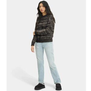 UGG 'Avianna' Striped Wool-Blend Pullover Sweater, Black/Grey Multi